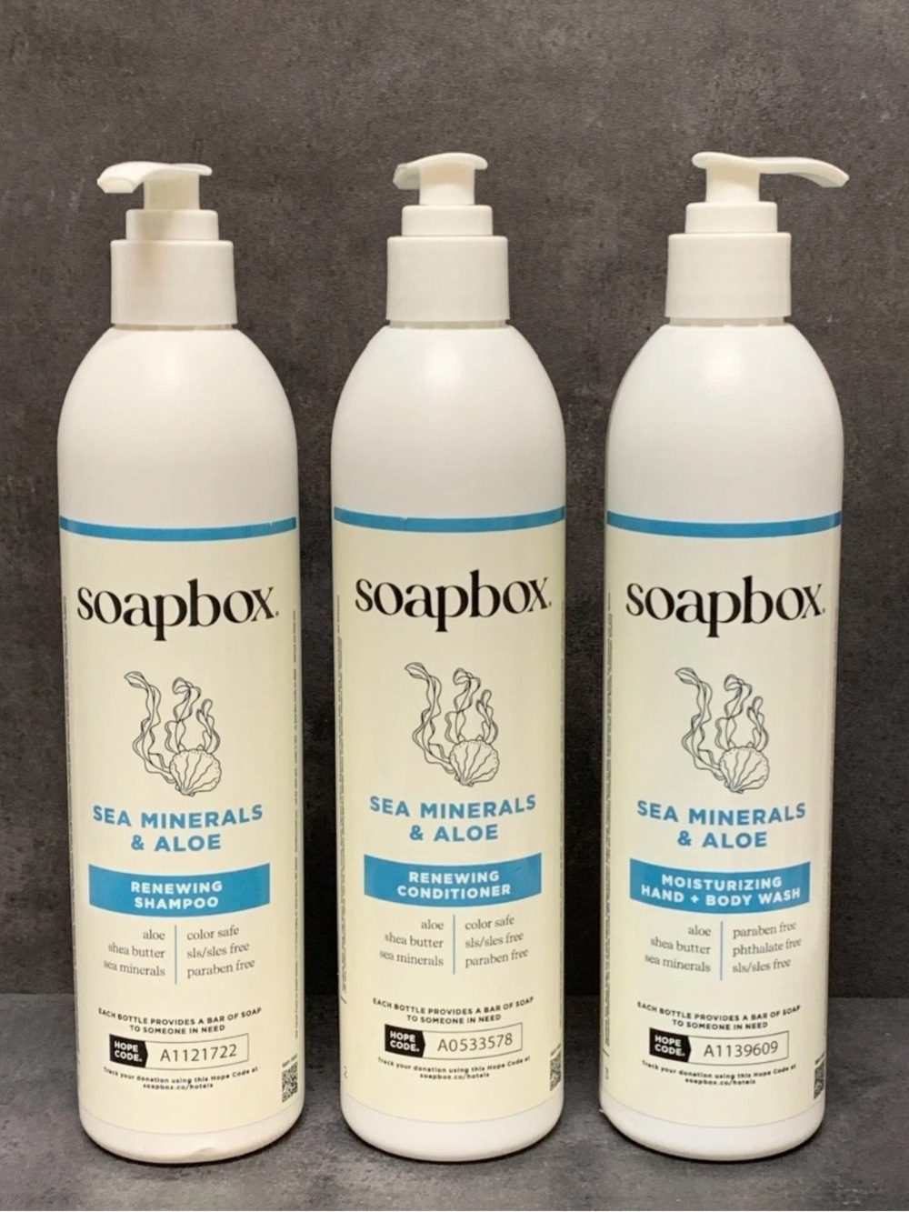 Soapbox Shampoo, Conditioner and Hand + Body Wash Sea Minerals & Aloe NEW